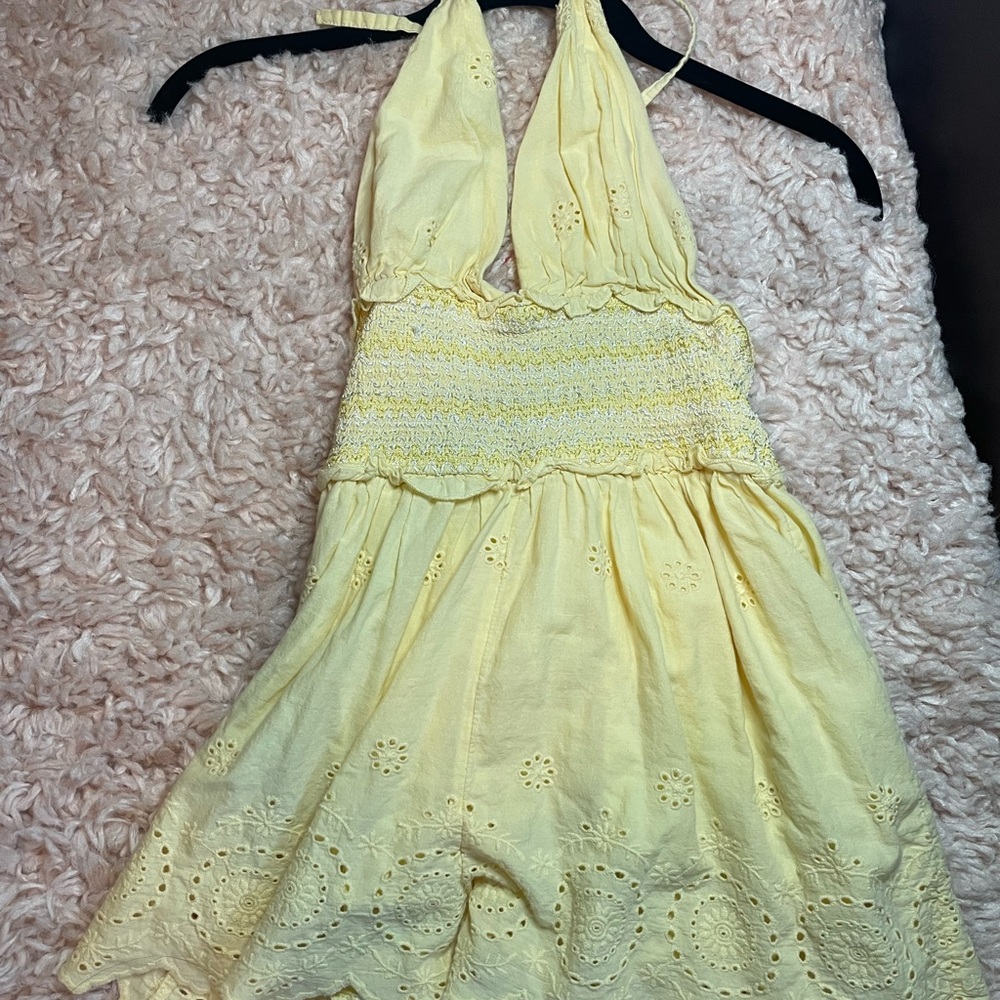 Urban outfitters Yellow Halter romper with Eyelet Details
